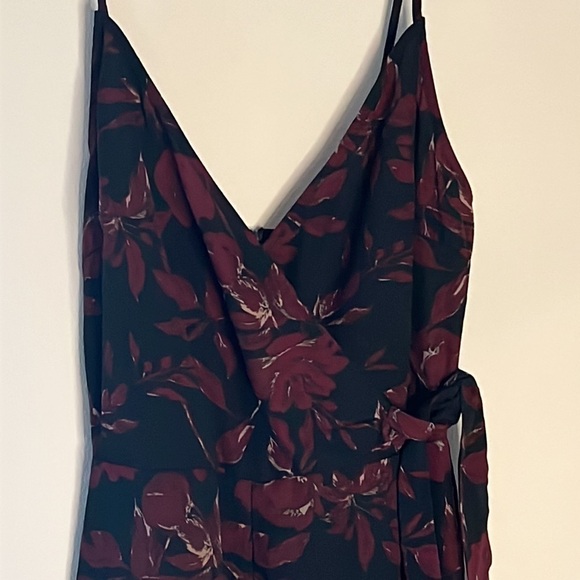 All in Favor Pants - All in Favor crossed front V- neck cleavage tie front back zipper jumpsuit Sz S